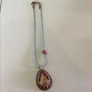 Vintage Lucky Brand Red and Gold Teardrop Buddha Necklace